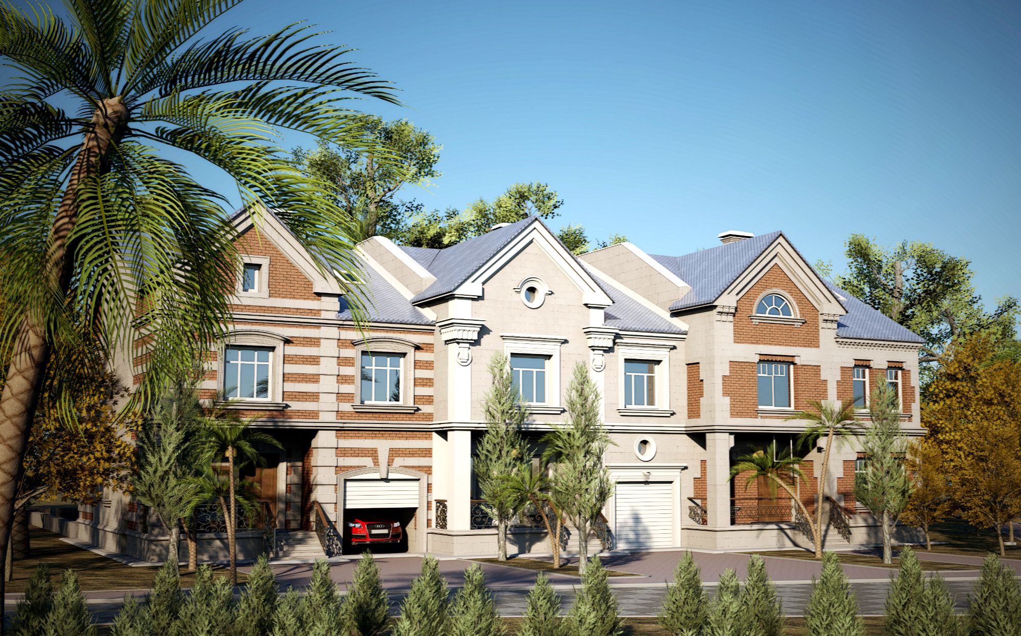 Rendered House and trees