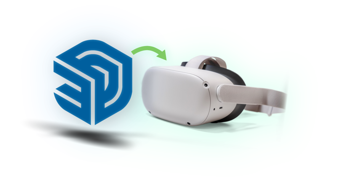 SketchUp VR plugin interface showing one-click export to Meta Quest VR headset