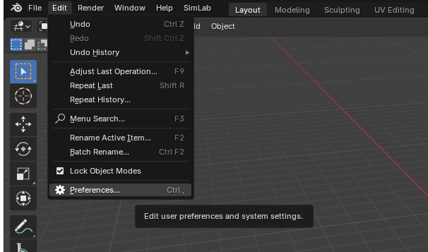 Blender 5 Preferences menu for IGES importer installation