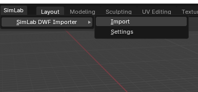 SimLab DWF Importer plugin interface in Blender workspace