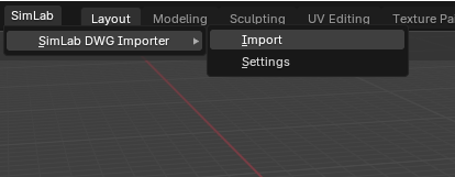 SimLab DWG Importer panel in Blender 5 interface