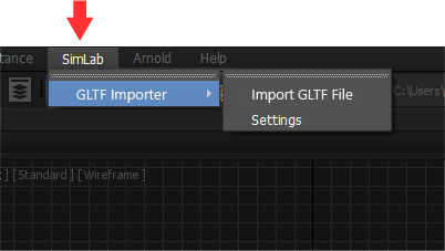 SimLab GLTF Importer tab location in 3ds Max ribbon interface