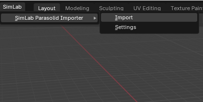 Parasolid Importer interface in SimLab tab of Blender 5