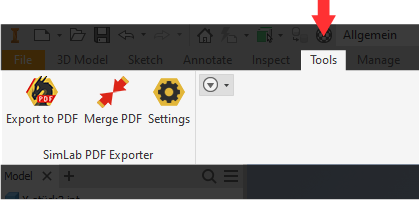 SimLab 3D PDF Exporter interface in Inventor showing export options
