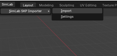 SimLab SKP Importer panel in Blender showing import options